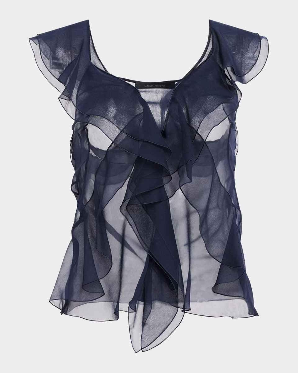 Ruffle Silk Chiffon Sleeveless Top